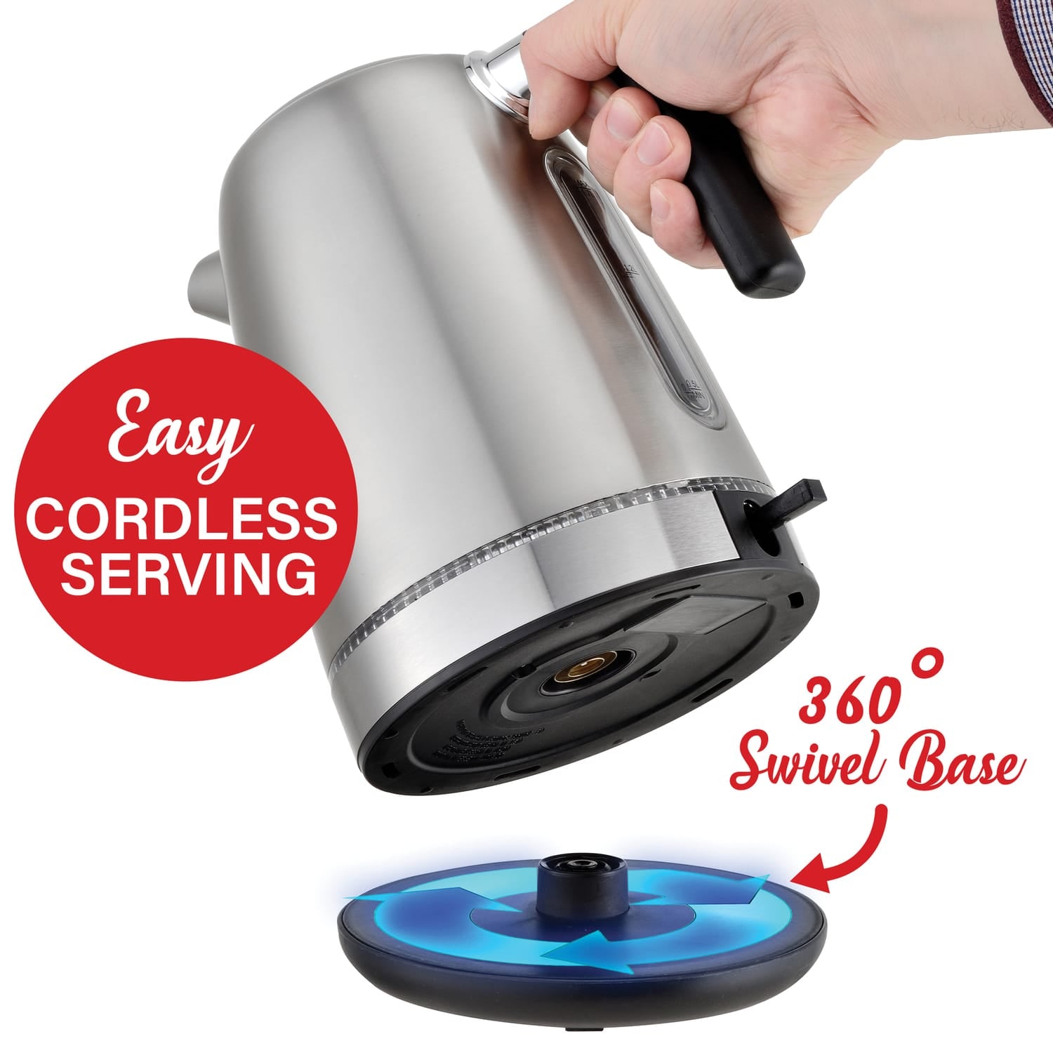 Brentwood 7-Cup 1500-Watt Cordless Electric Stainless Steel Kettle, Metallic