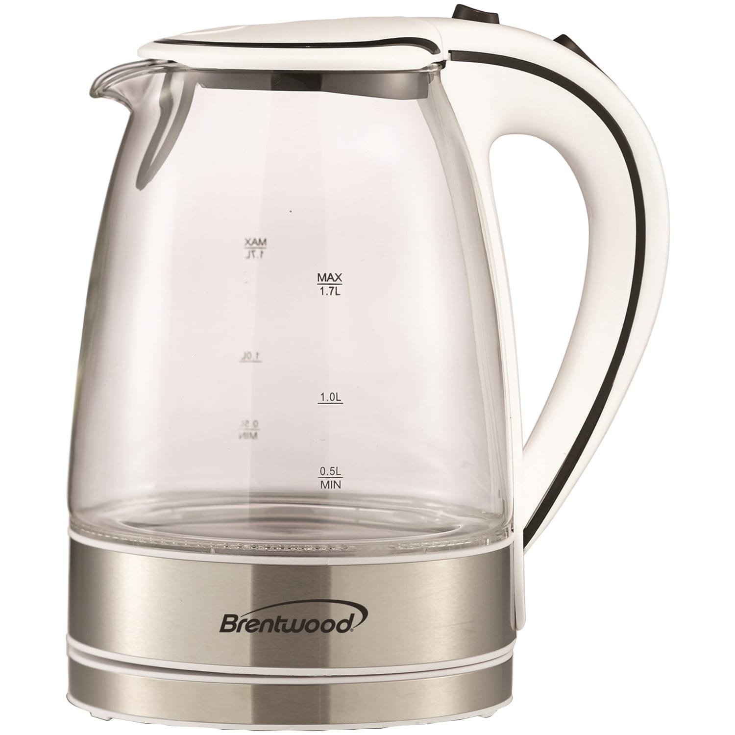 Brentwood 1100-Watt 1.8-Qt. 7-Cup Cordless Tempered-Glass Electric Kettle with Auto Shut-off, White