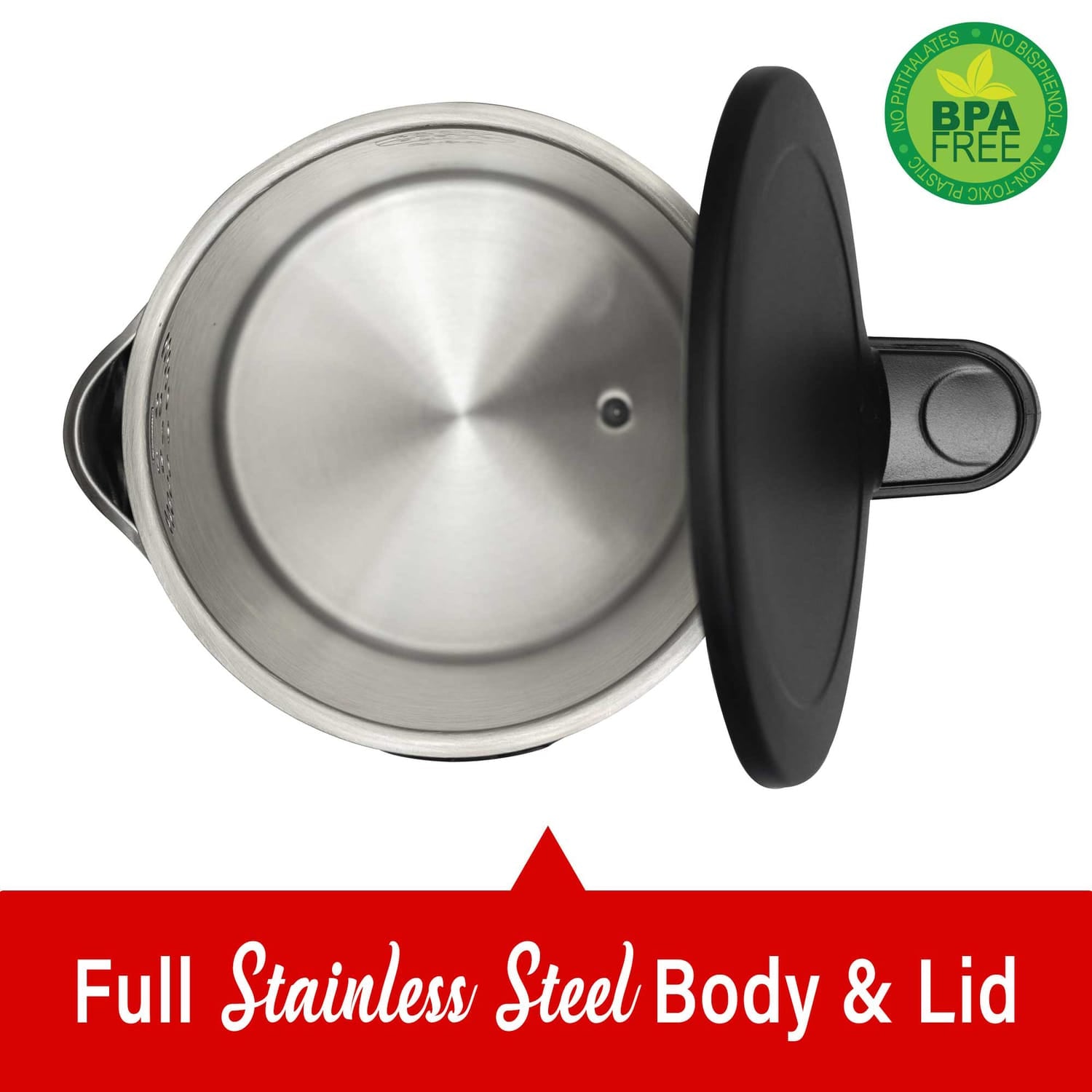 Brentwood 1100-Watt 1.7-L Cordless Cool-Touch Digital Electric Kettle with Stainless Steel Interior, KT-2014DBK