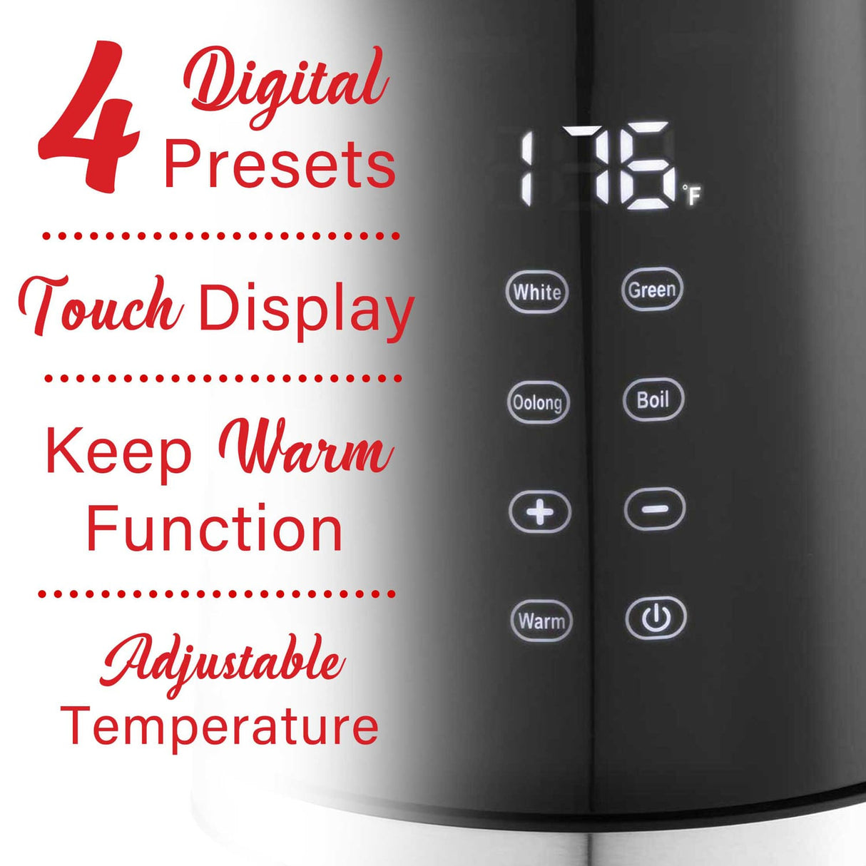 Brentwood 1100-Watt 1.7-L Cordless Cool-Touch Digital Electric Kettle with Stainless Steel Interior, BTWKT2015DBK