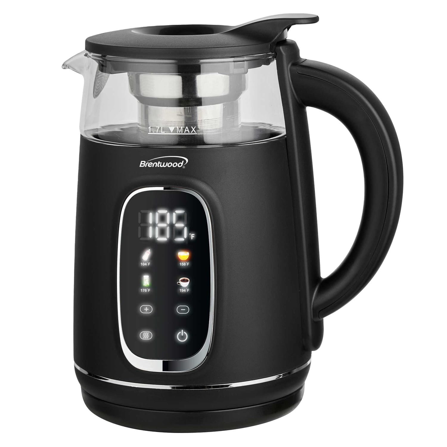 Brentwood 1100-Watt 1.7-L Cordless Digital Glass Electric Kettle with Tea Infuser, Black