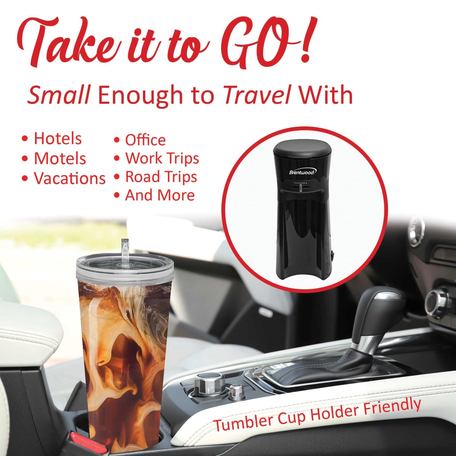 Brentwood Single-Serve Iced Coffee and Tea Maker with 20-Oz. Insulated Tumbler and Reusable Filter