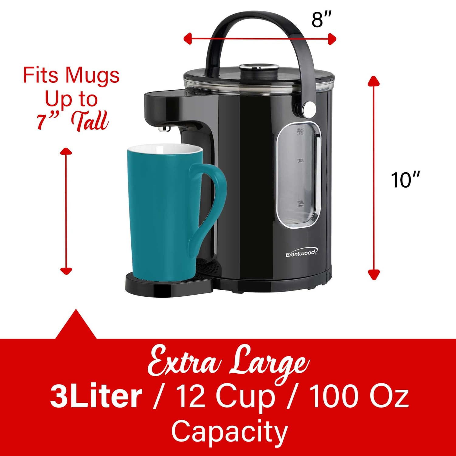 Brentwood 1100-Watt 3-L Digital Glass Instant Hot Water Dispenser with Tea Infuser, KT-2230BK