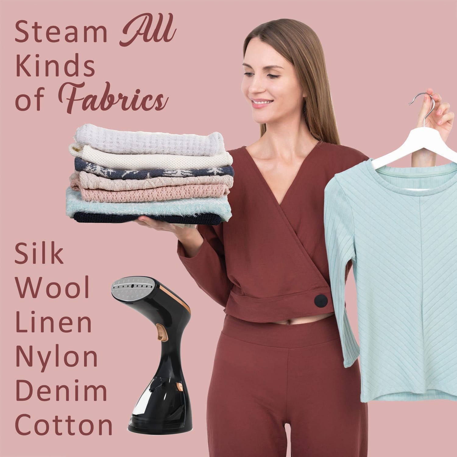 Brentwood Corded 1200-Watt Portable Handheld Steamer for Clothes with Stainless Steel Soleplate, Auto Shutoff, Anti Drip, Fabric Brush, 72-In. Cord