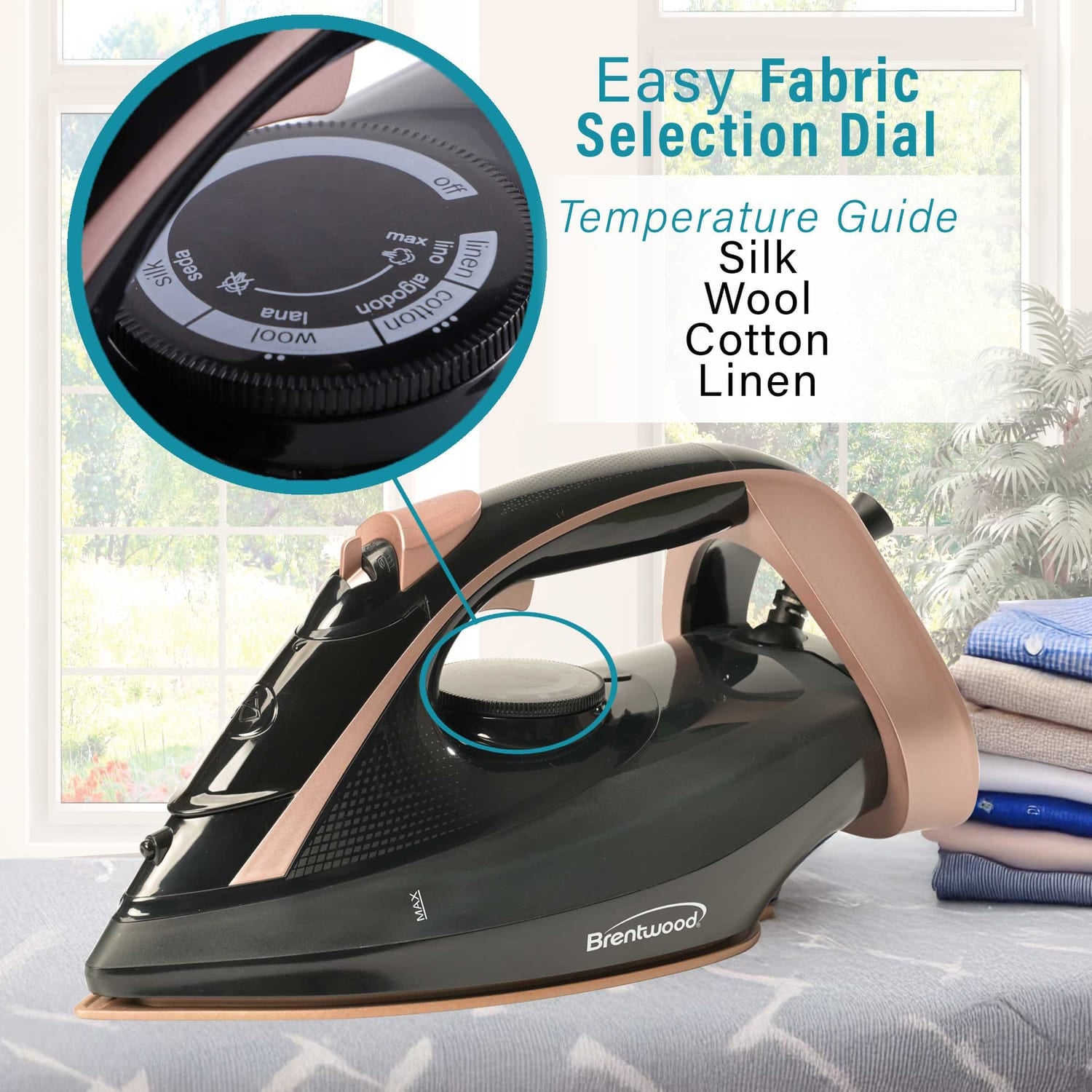 Brentwood MPI-69BKRG Nonstick Ceramic Steam Iron, Black and Rose Gold