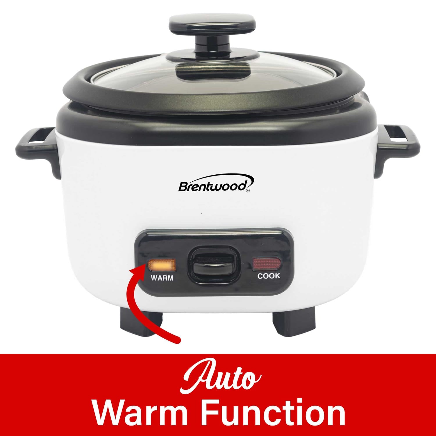 Brentwood 3-Cups Uncooked/6-Cups Cooked Electric Rice Cooker with Measuring Cup and Spatula, White