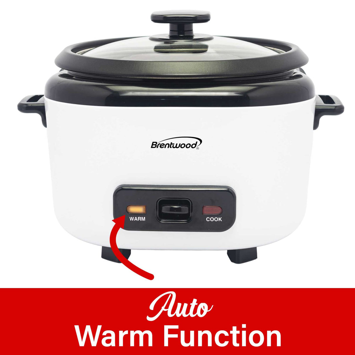 Brentwood 8-Cups Uncooked/16-Cups Cooked Electric Rice Cooker with Measuring Cup and Spatula, White