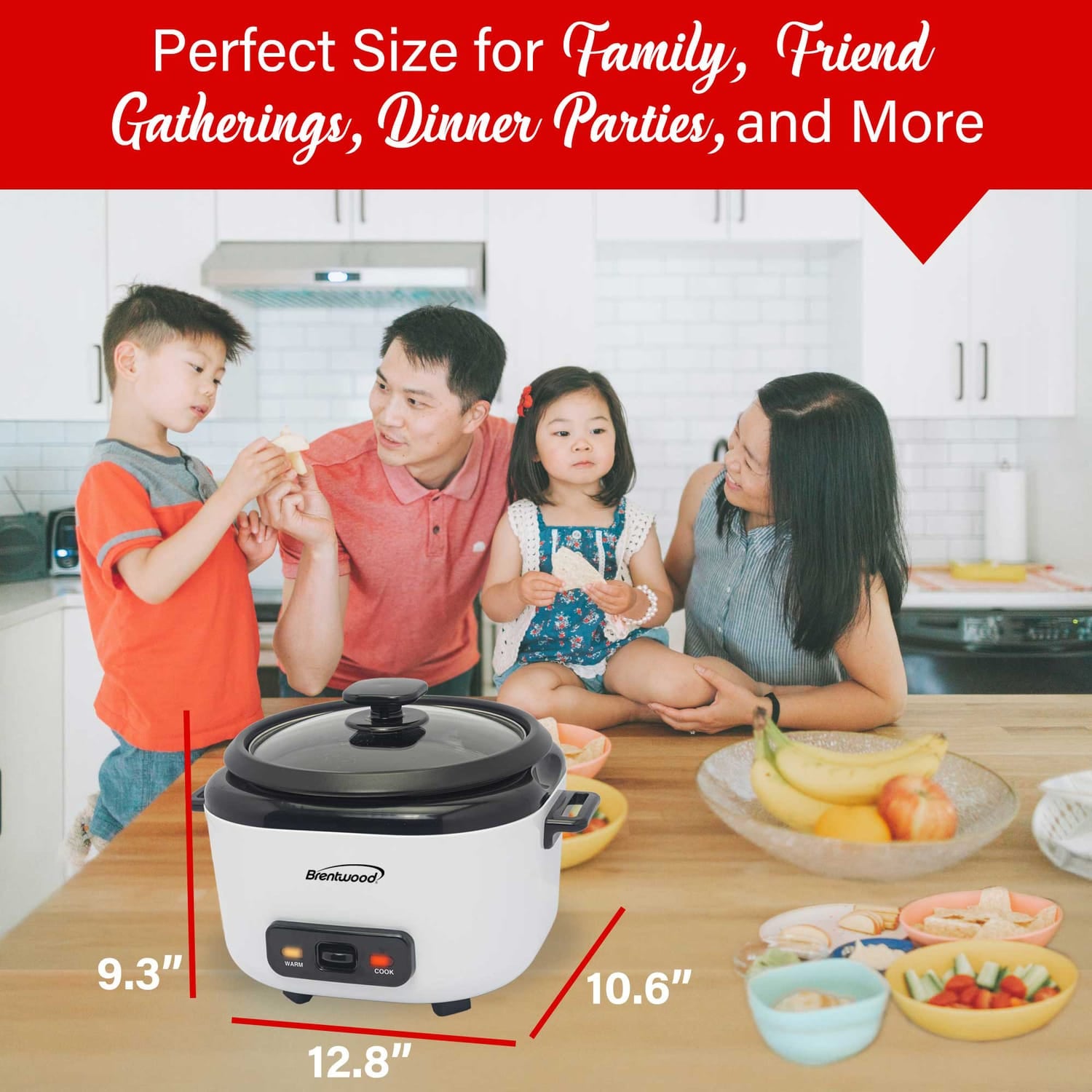 Brentwood 8-Cups Uncooked/16-Cups Cooked Electric Rice Cooker with Measuring Cup and Spatula, White