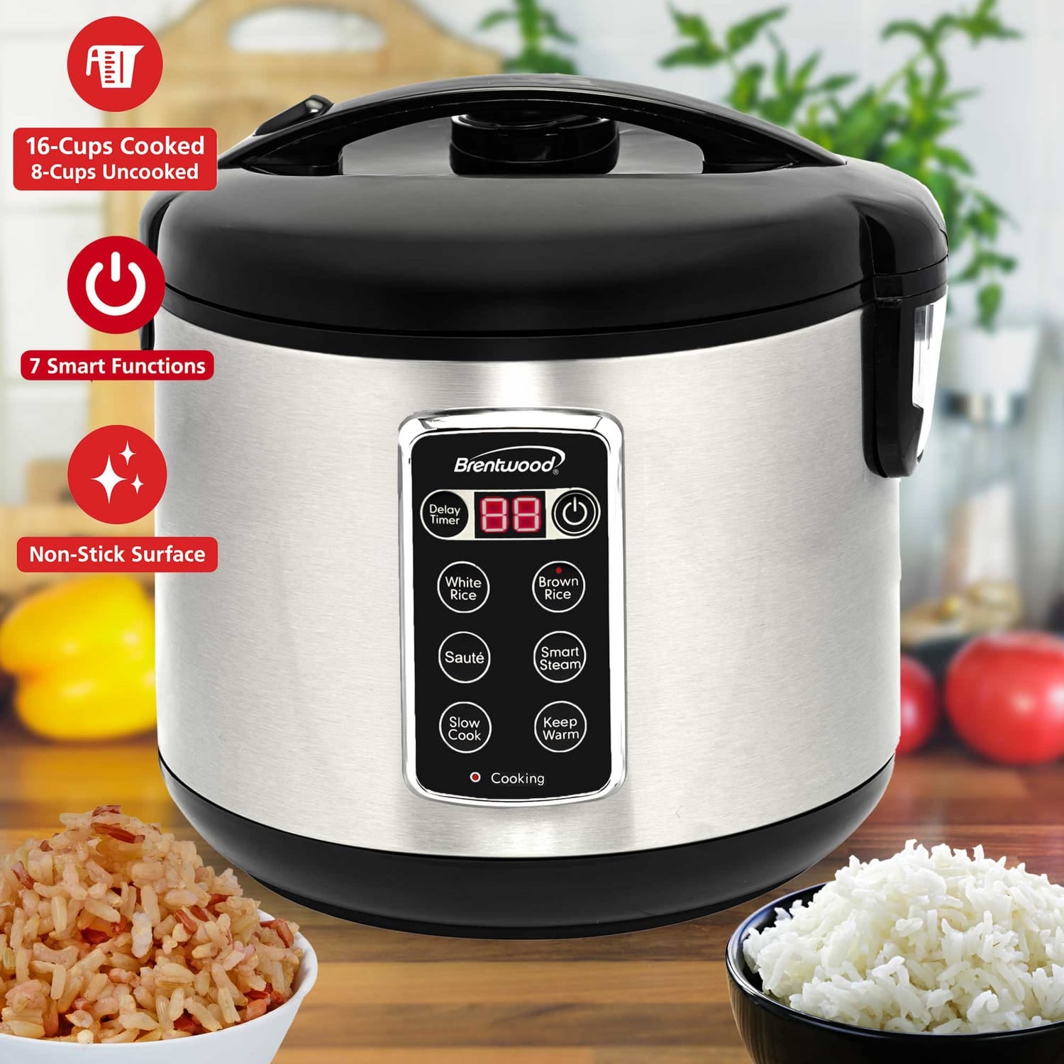 Brentwood 7-Function Electric Smart Multi-Cooker, 16 Cup