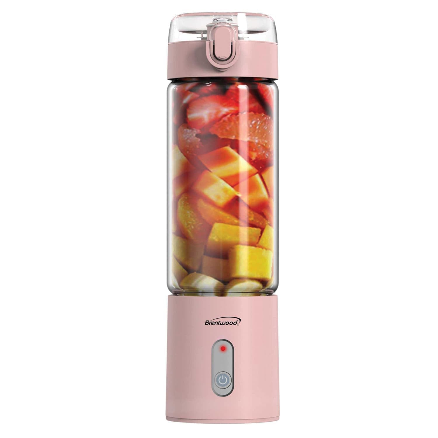 Brentwood 50-Watt 17-Oz. Portable Battery-Operated USB-Chargeable Glass Blender, Pink