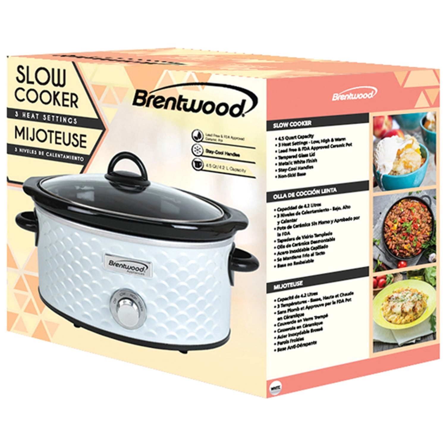 Brentwood 4.5-Quart Scallop Pattern Slow Cooker, White