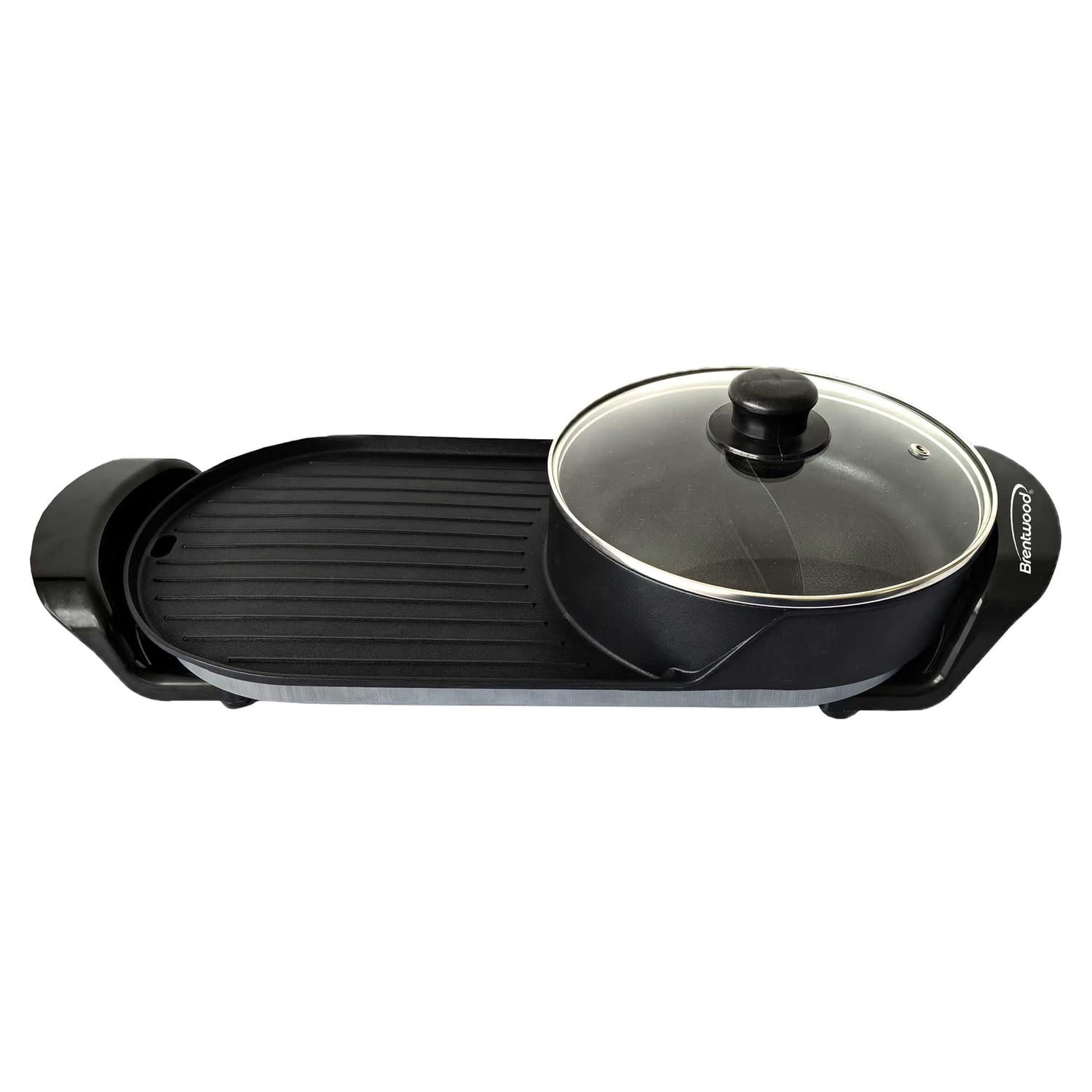 Brentwood 1200-Watt 2-Qt. 2-Sided Electric Hot Pot and 18-In. x 9-In. Korean BBQ Grill with Ceramic Nonstick Coating, Black