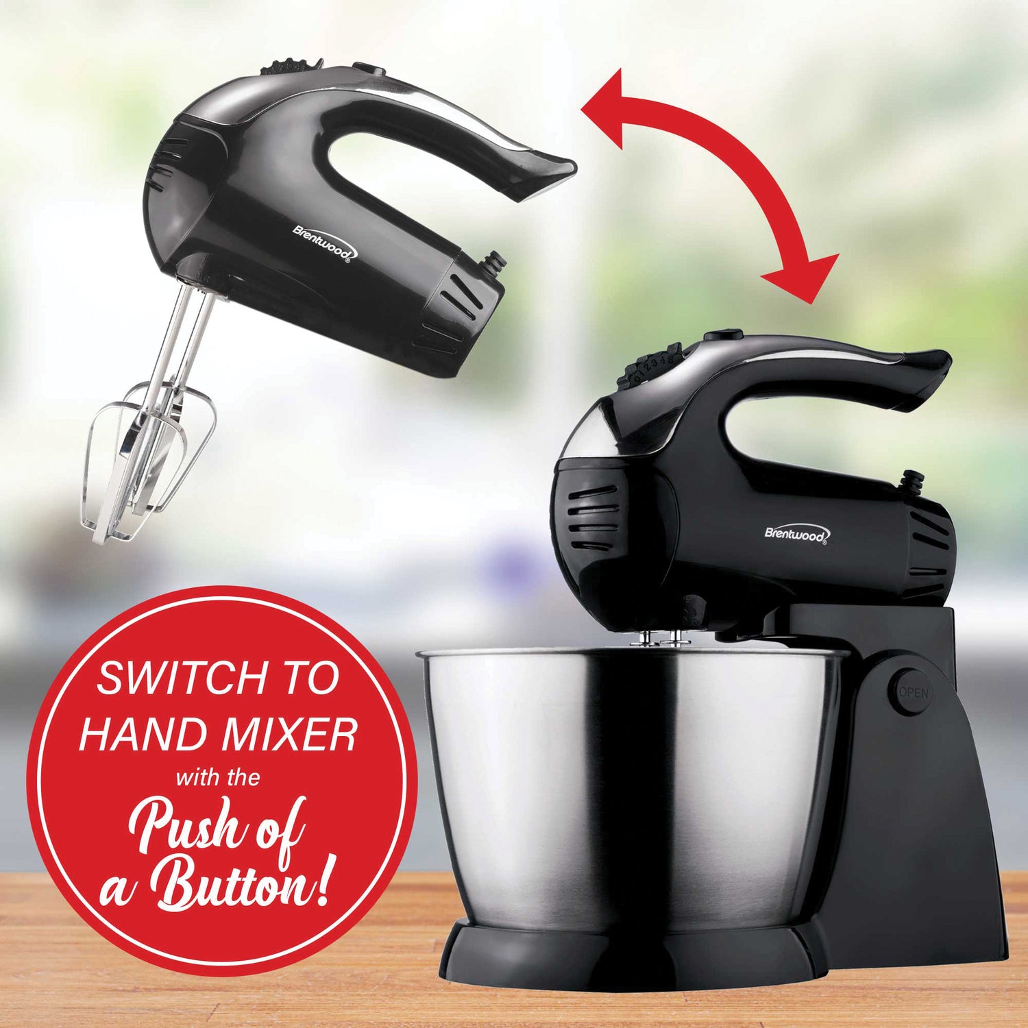 Brentwood 5-Speed + Turbo Electric Stand Mixer with Bowl, Black