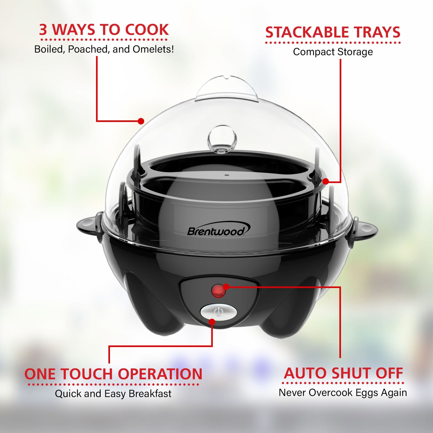 Brentwood Electric Egg Cooker with Auto Shutoff, Black