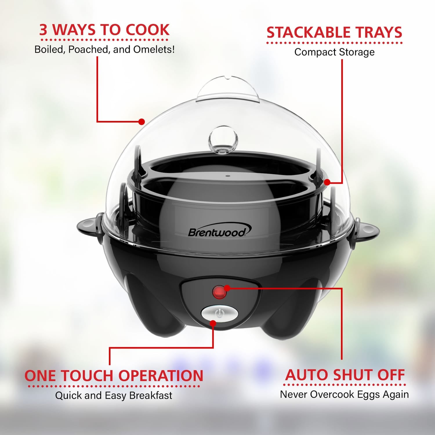 Brentwood Electric Egg Cooker with Auto Shutoff, Black