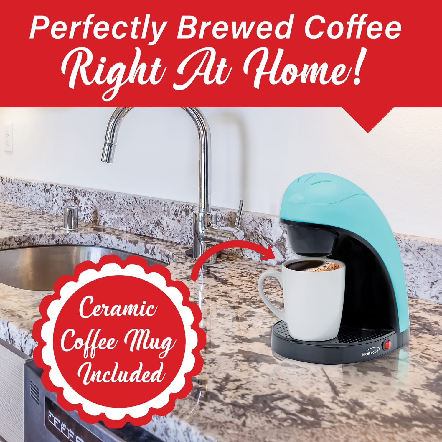 Brentwood Single-Serve Drip Coffee Maker with Ceramic Mug, Blue