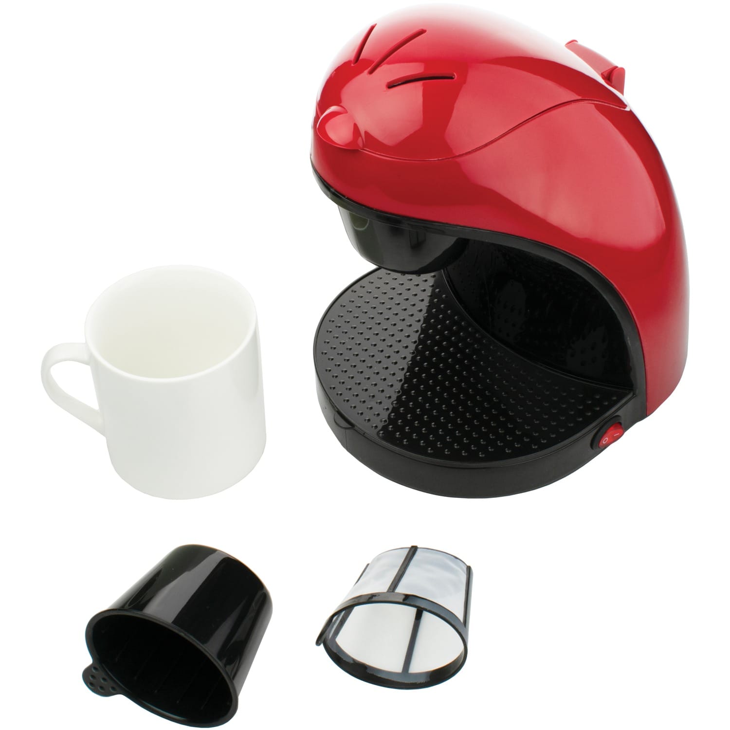 Brentwood Single-Serve Drip Coffee Maker with Ceramic Mug, Red