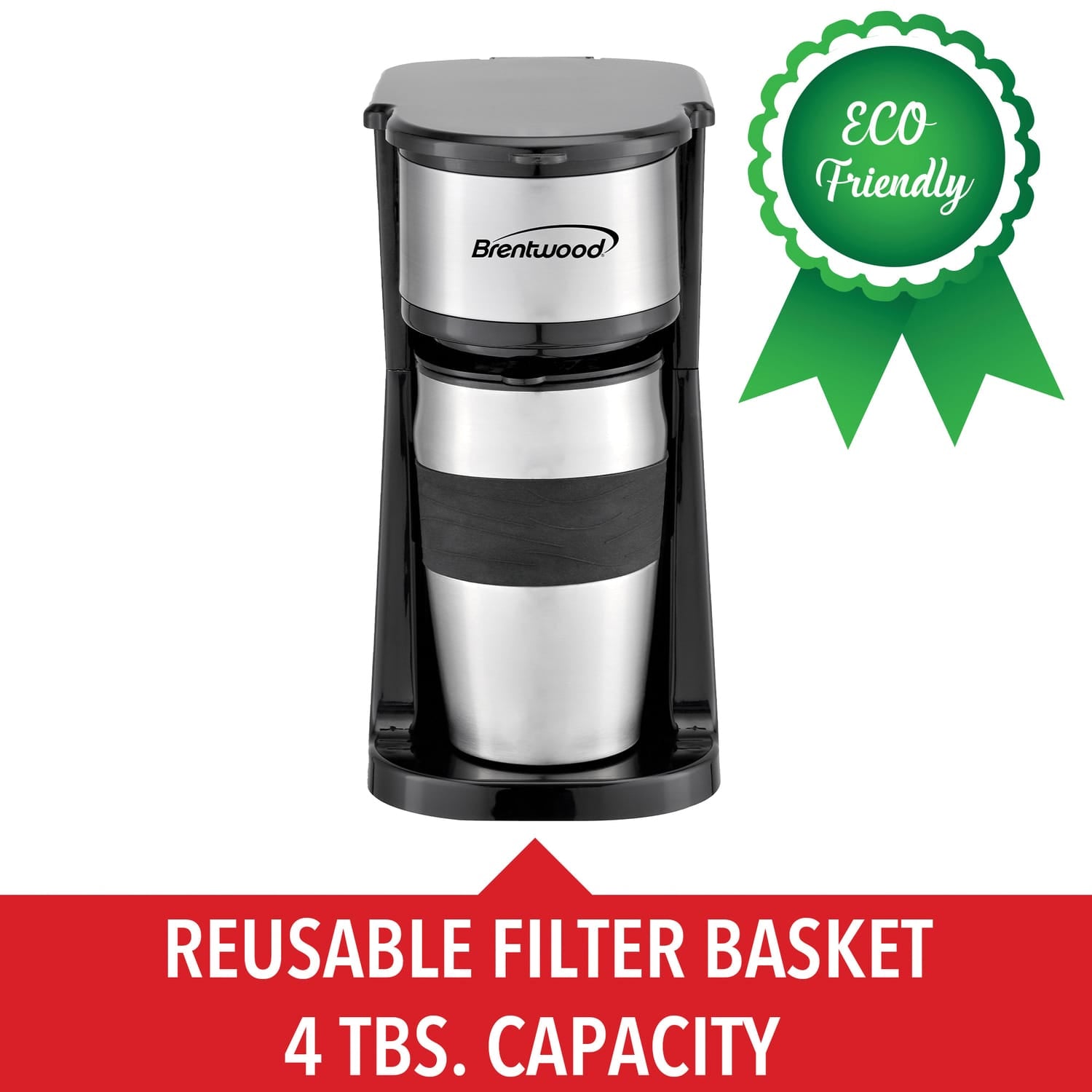Brentwood 700-Watt Portable Single-Serve Coffee Maker with 14-Oz. Travel Mug