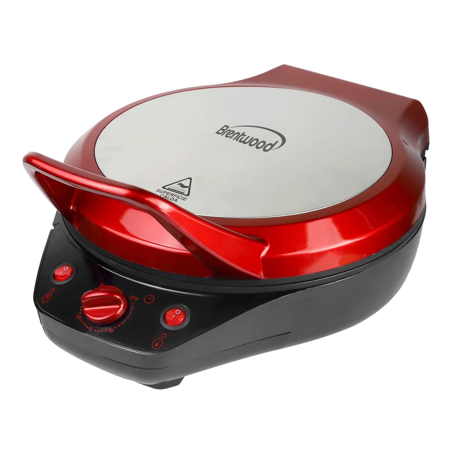 Brentwood TS-124R 1200-Watt 12-In. Non-Stick Pizza Maker and Grill with Timer, Red