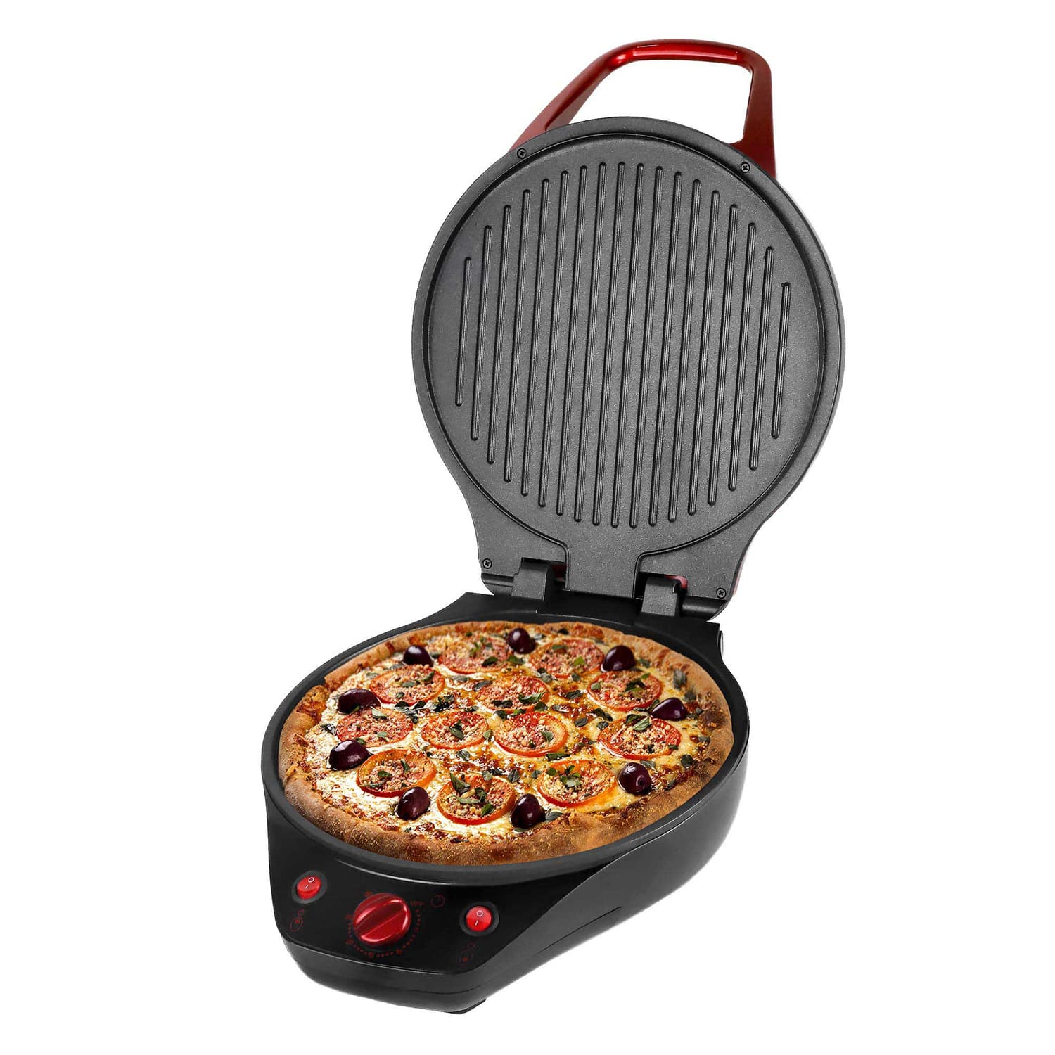 Brentwood TS-124R 1200-Watt 12-In. Non-Stick Pizza Maker and Grill with Timer, Red