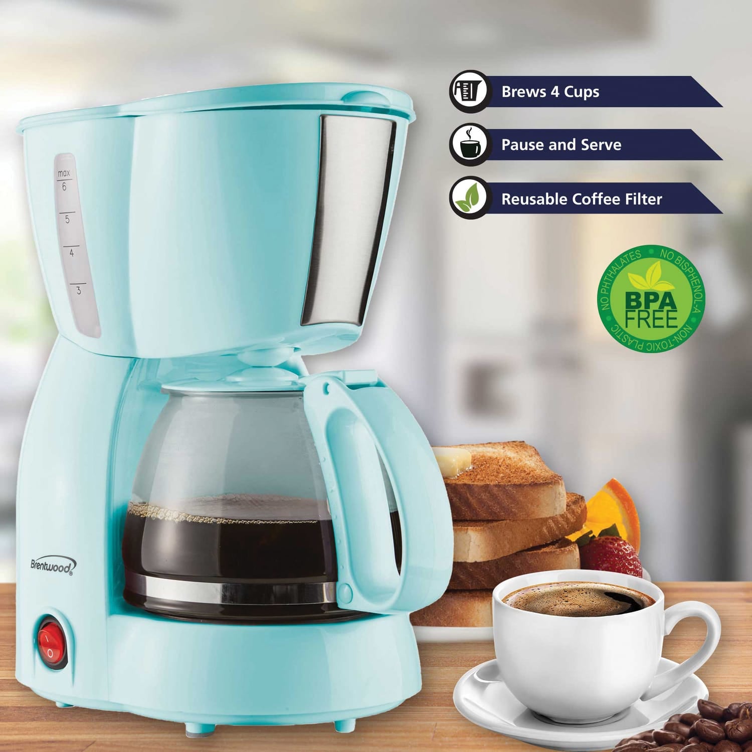 Brentwood 650-Watt 4-Cup Coffee Maker, Blue