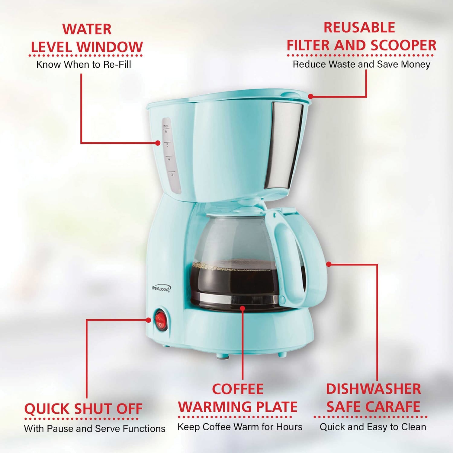 Brentwood 650-Watt 4-Cup Coffee Maker, Blue