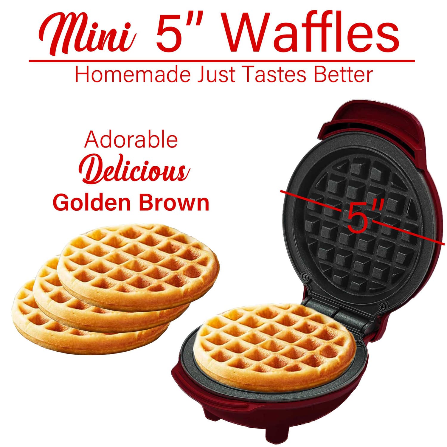 Brentwood 400-Watt 5-In. Non-Stick Mini Waffle Maker, Red