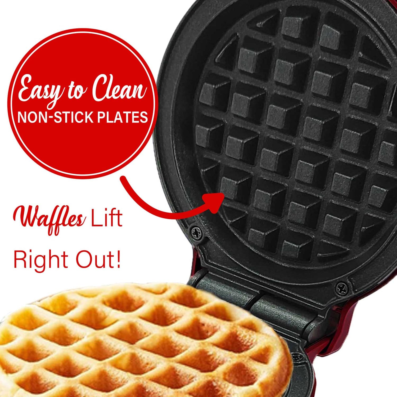 Brentwood 400-Watt 5-In. Non-Stick Mini Waffle Maker, Red