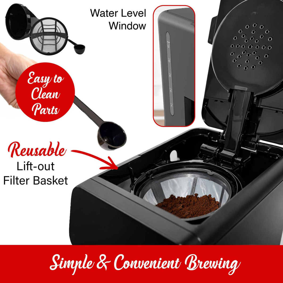 Brentwood 12-Cup 900-Watt Digital Drip Coffee Maker with Touch Display, Brew Strength Selector, and Slow Brew