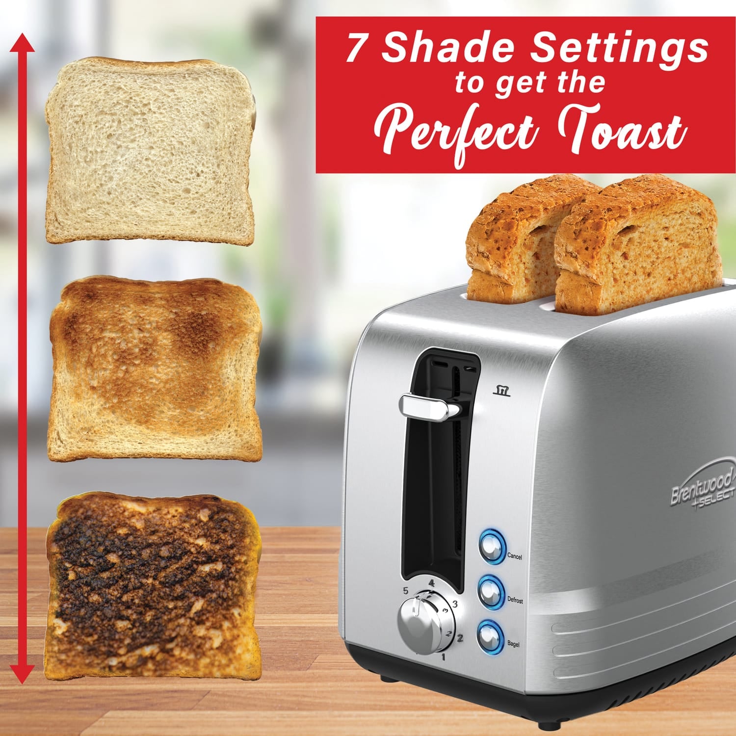 Brentwood Select 2-Slice 850-Watt Extra-Wide Slot Stainless Steel Toaster