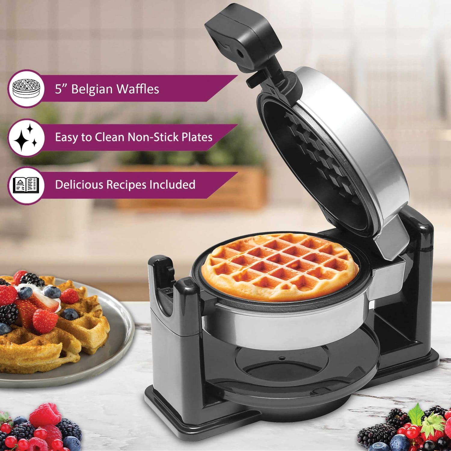 Brentwood TS-231S Electric Belgian Waffle Maker, Silver