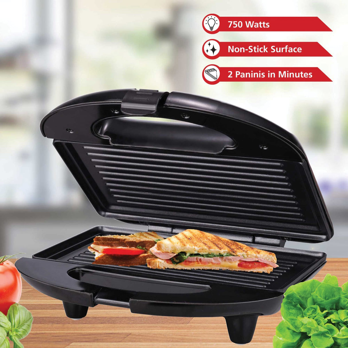 Brentwood Nonstick Panini Press & Sandwich Maker, Black