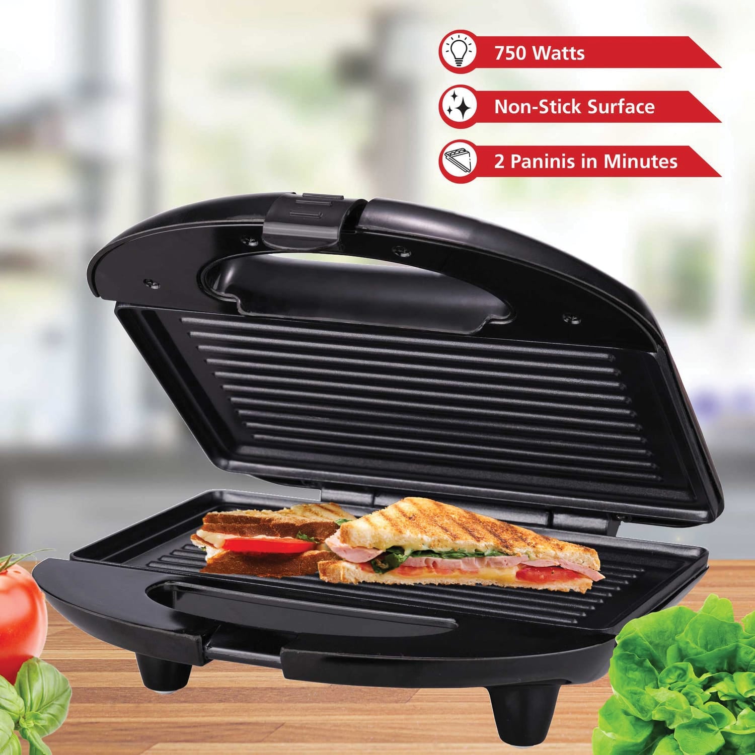 Brentwood Nonstick Panini Press & Sandwich Maker, Black