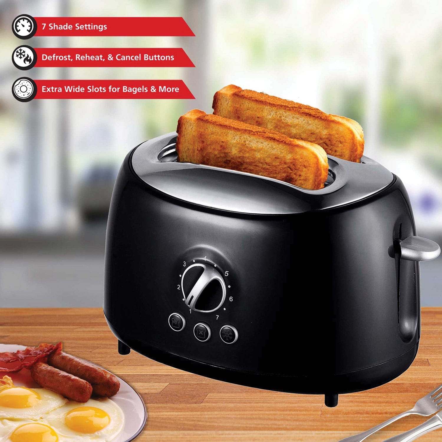 Brentwood Cool-Touch 2-Slice Retro Toaster with Extra-Wide Slots, Black