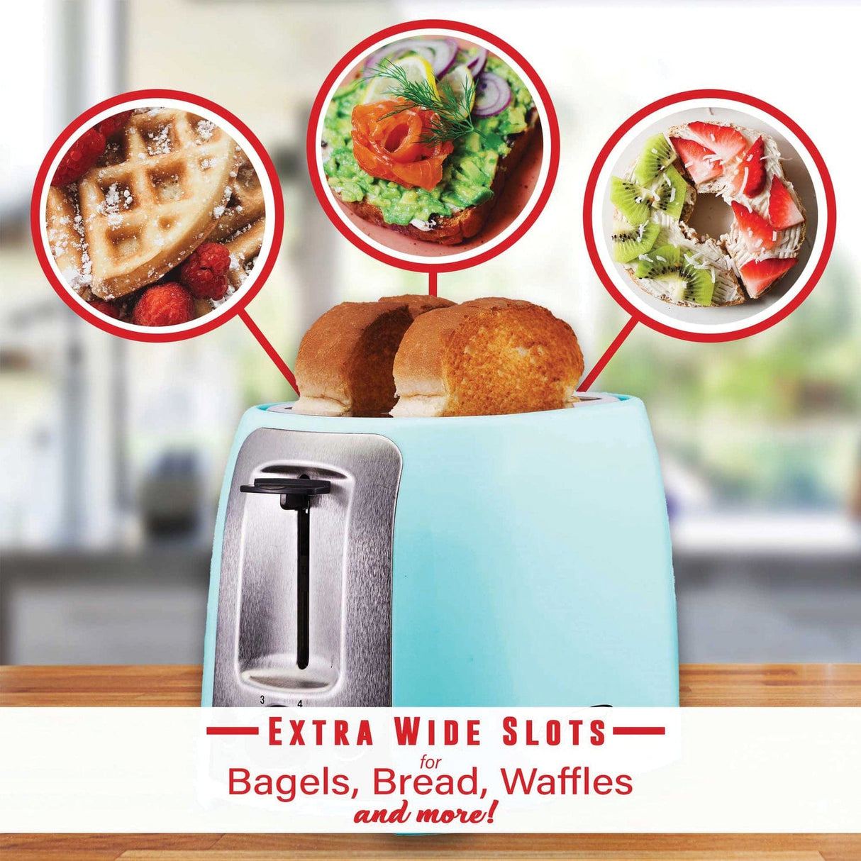 Brentwood Cool-Touch 2-Slice Toaster with Extra-Wide Slots, Blue