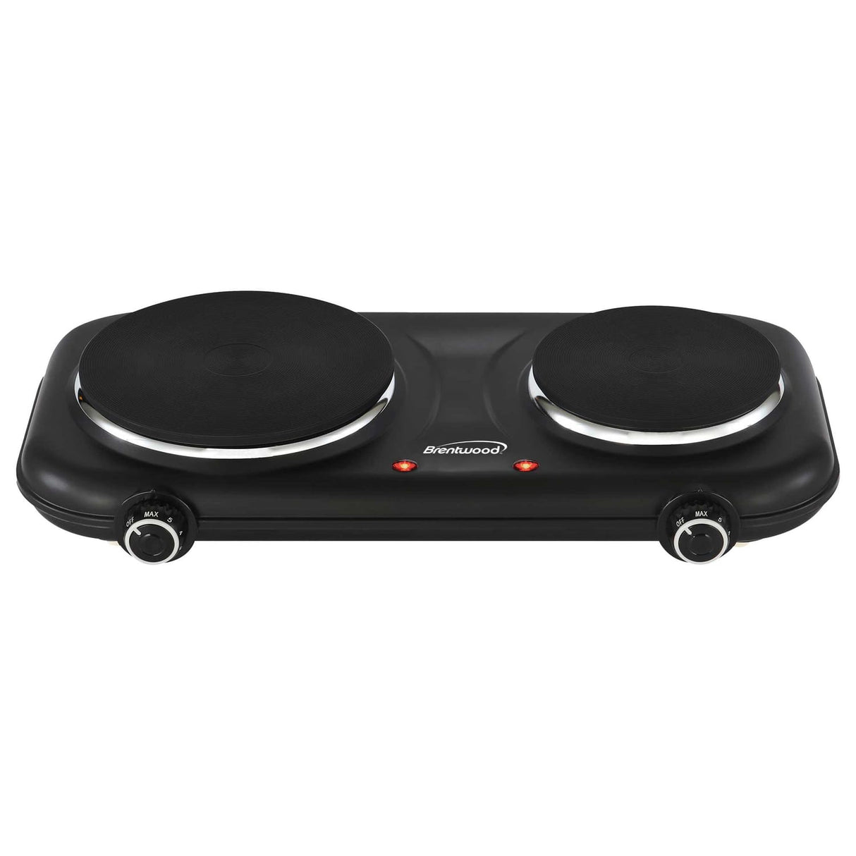 Brentwood Double-Cast-Iron 1100-Watt Countertop Electric Burner Hot Plate with Temperature Control and Power Indicator Light, Black