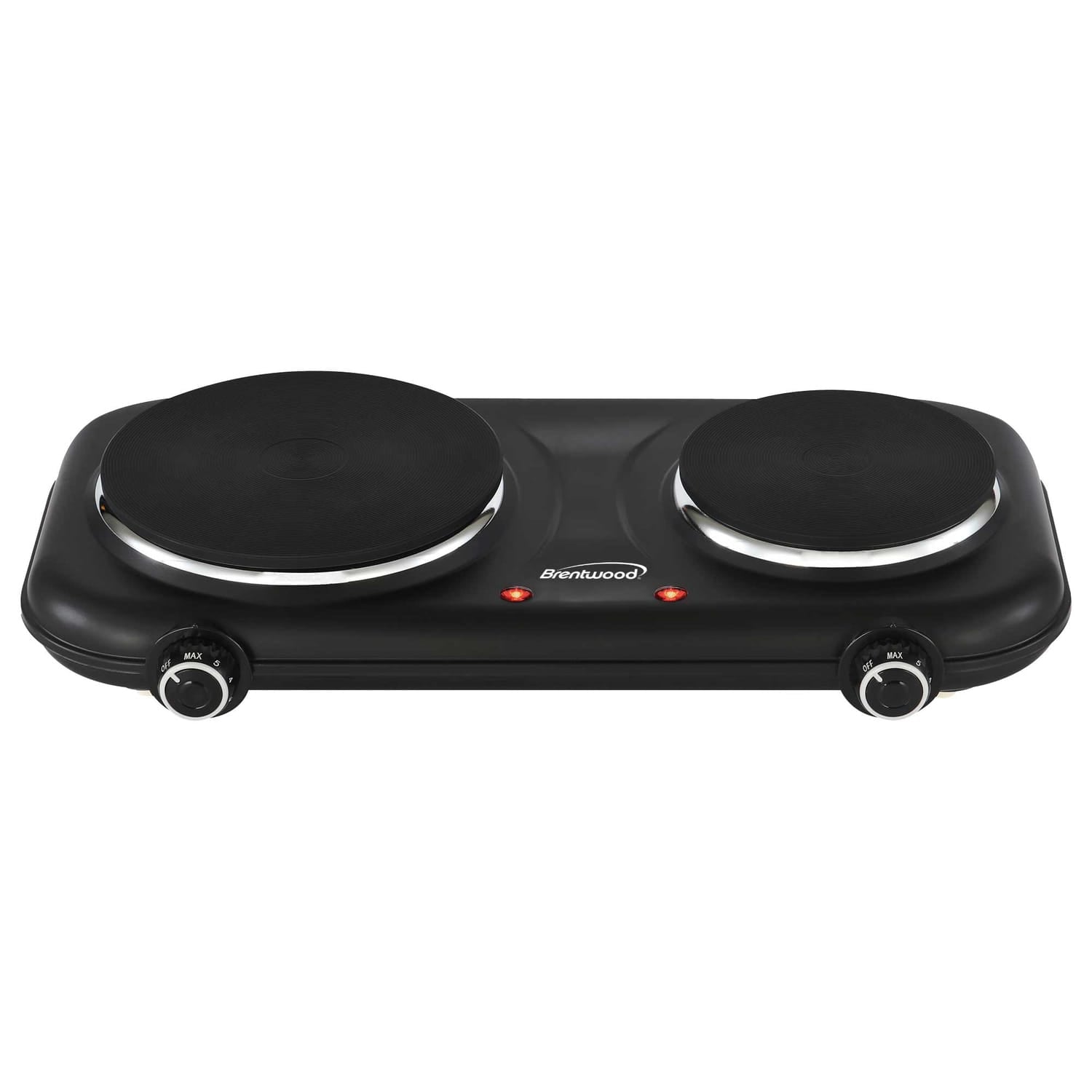 Brentwood Double-Cast-Iron 1100-Watt Countertop Electric Burner Hot Plate with Temperature Control and Power Indicator Light, Black