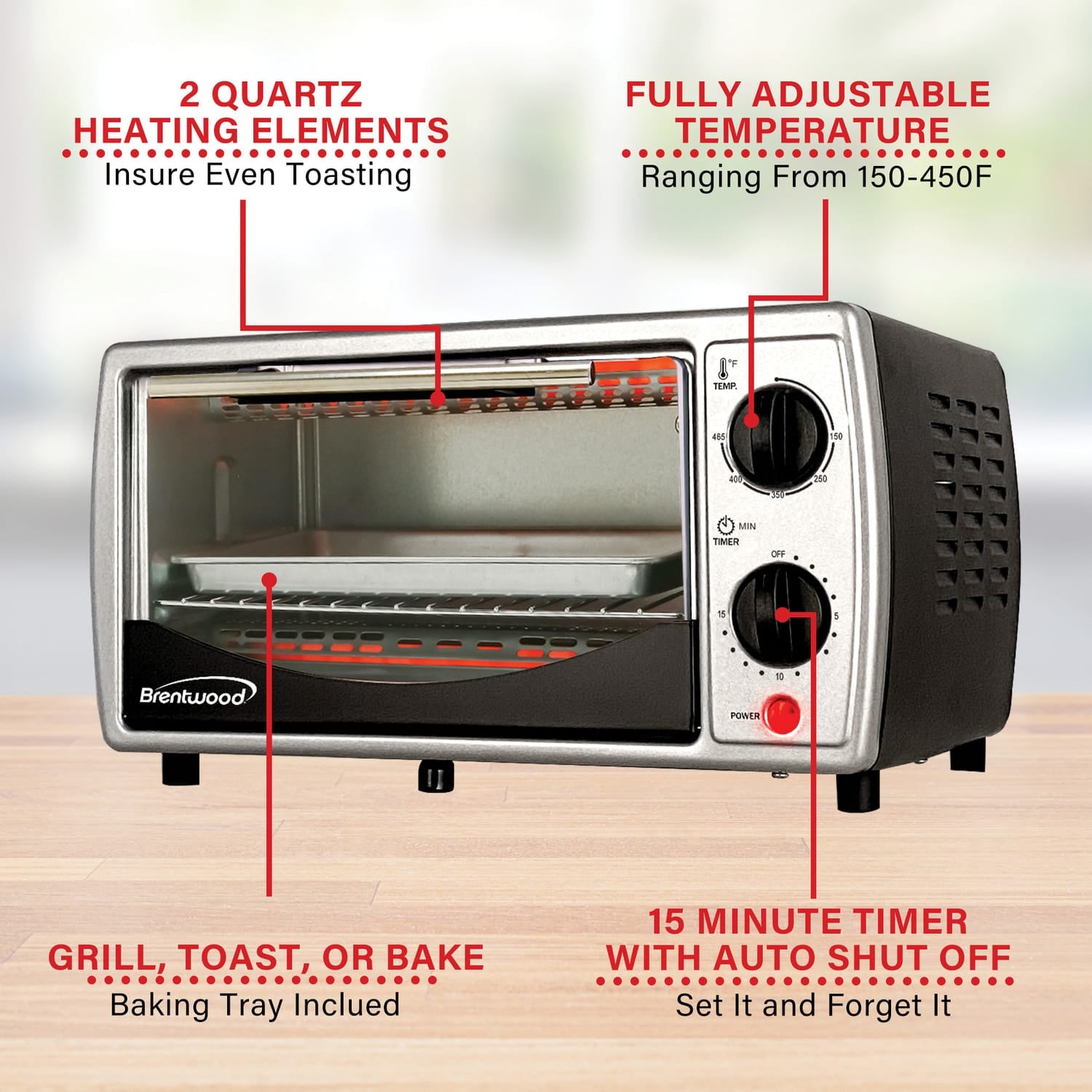 Brentwood 4-Slice Toaster Oven, Black