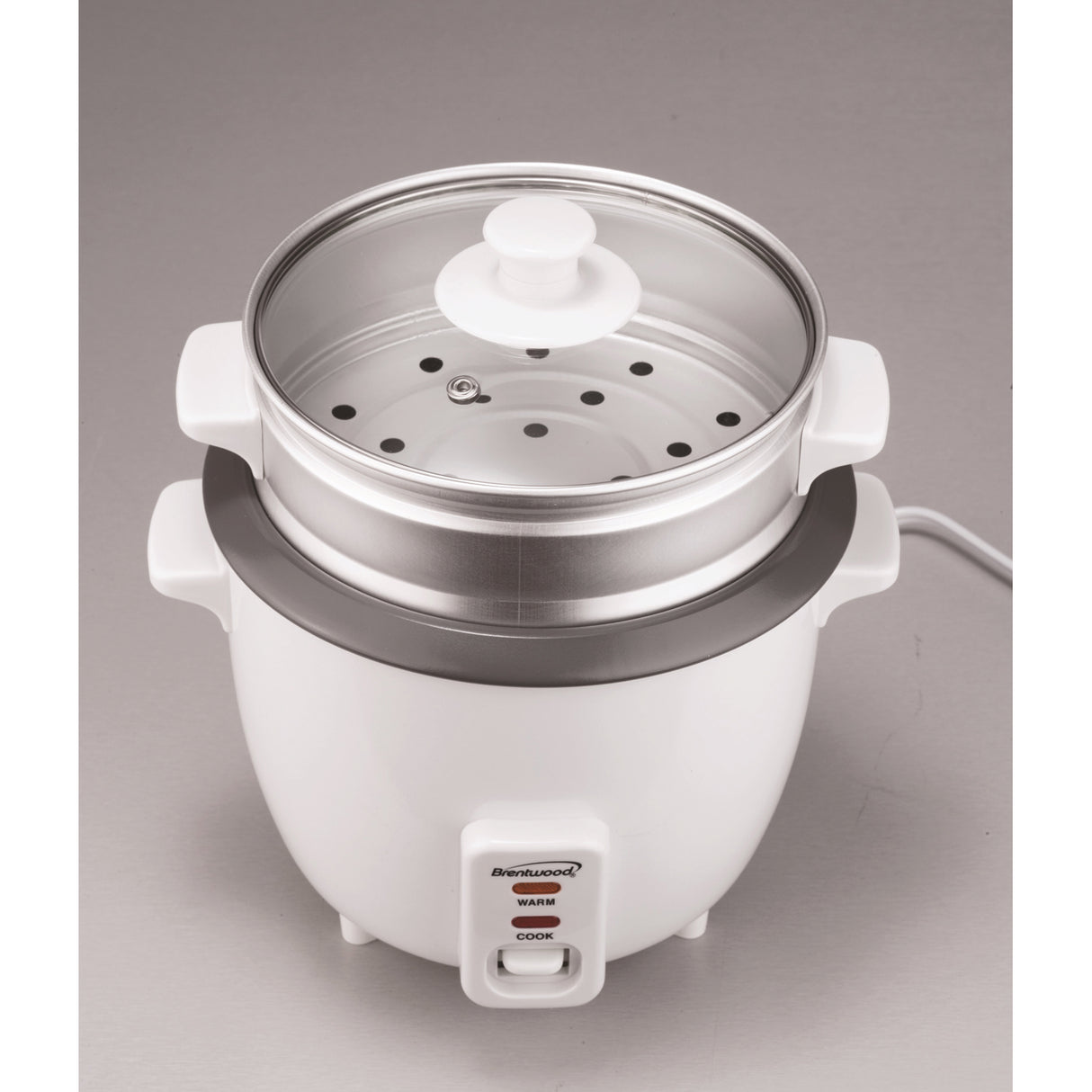 Brentwood 10-Cups Cooked/20-Cups Uncooked Electric Rice Cooker with Steamer, White