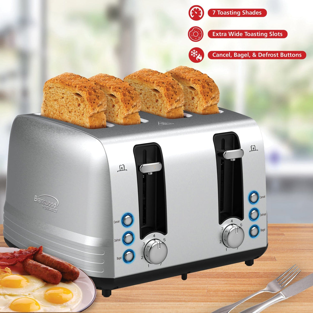 Brentwood Select 1500-Watt Extra-Wide Stainless Steel 4-Slice Toaster