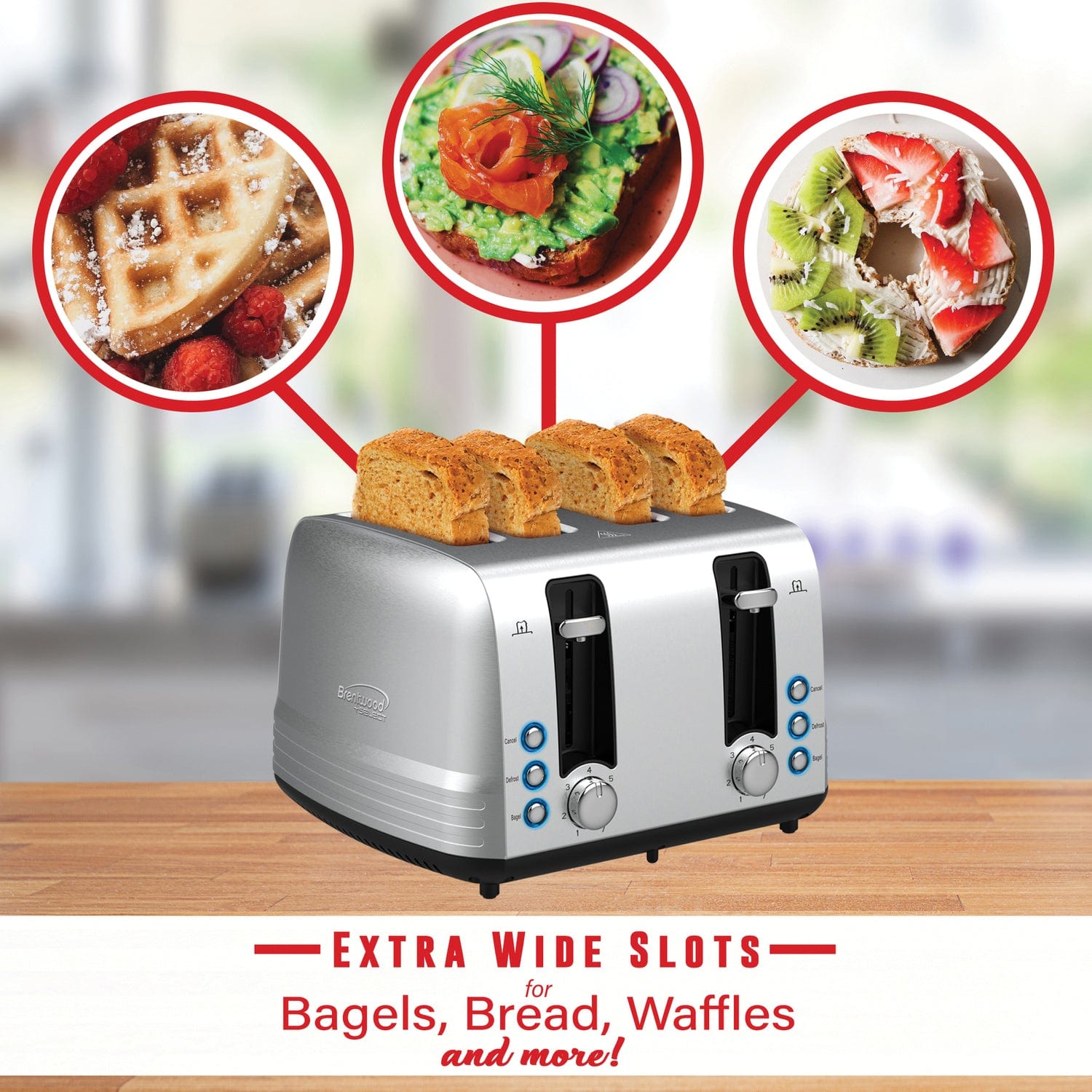 Brentwood Select 1500-Watt Extra-Wide Stainless Steel 4-Slice Toaster