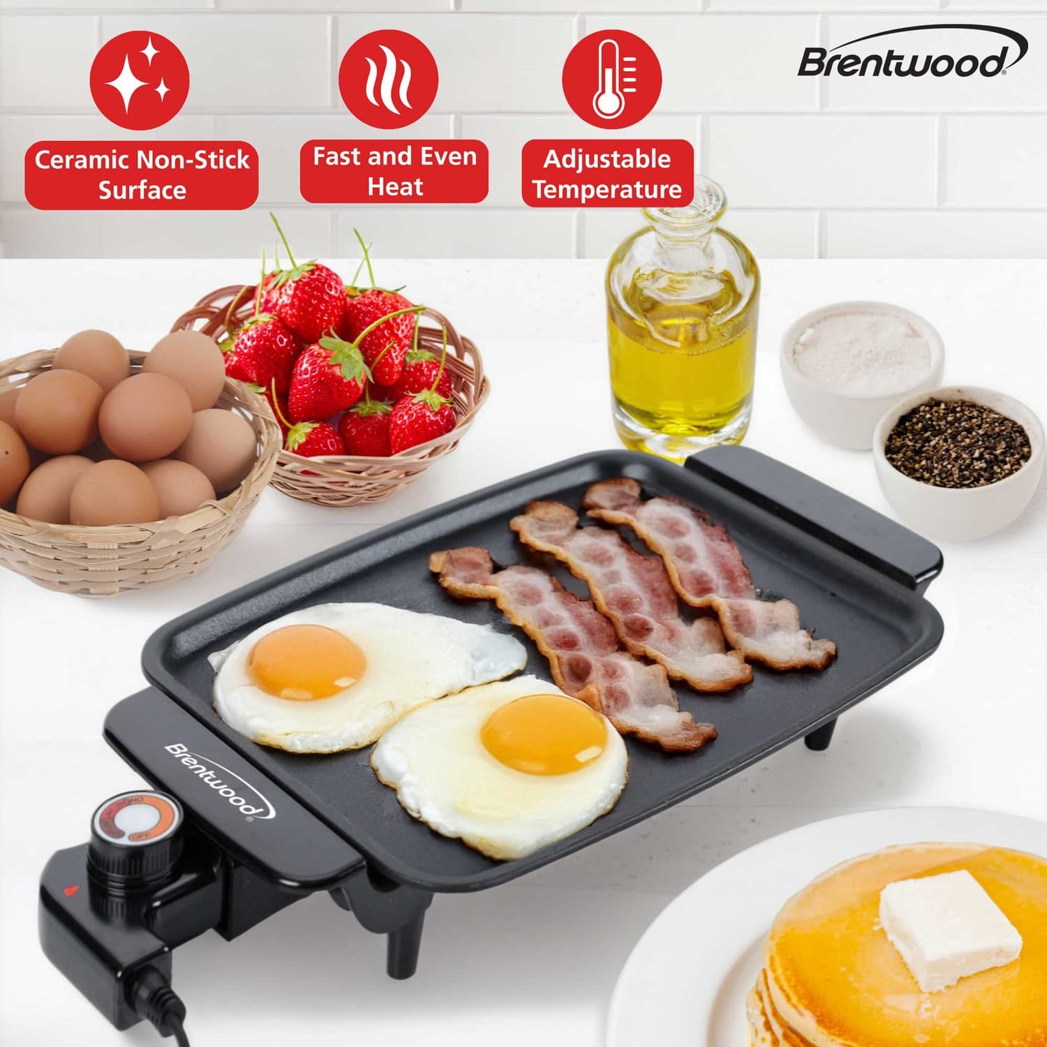 Brentwood 12-In. x 10-In. 1200-Watt Electric Griddle with Ceramic Non-Stick Coating, Black