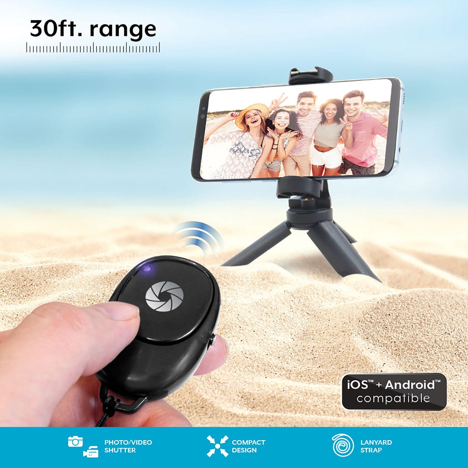Bower Wireless Remote Shutter for Smartphones with Carrying Pouch, Black