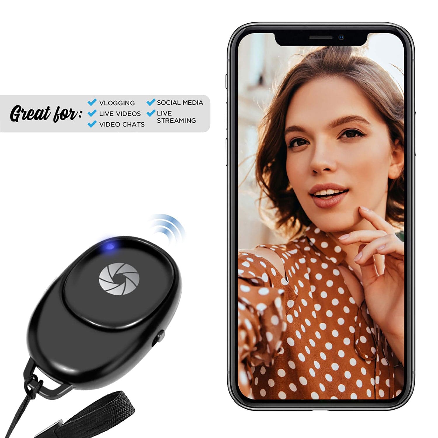 Bower Wireless Remote Shutter for Smartphones with Carrying Pouch, Black