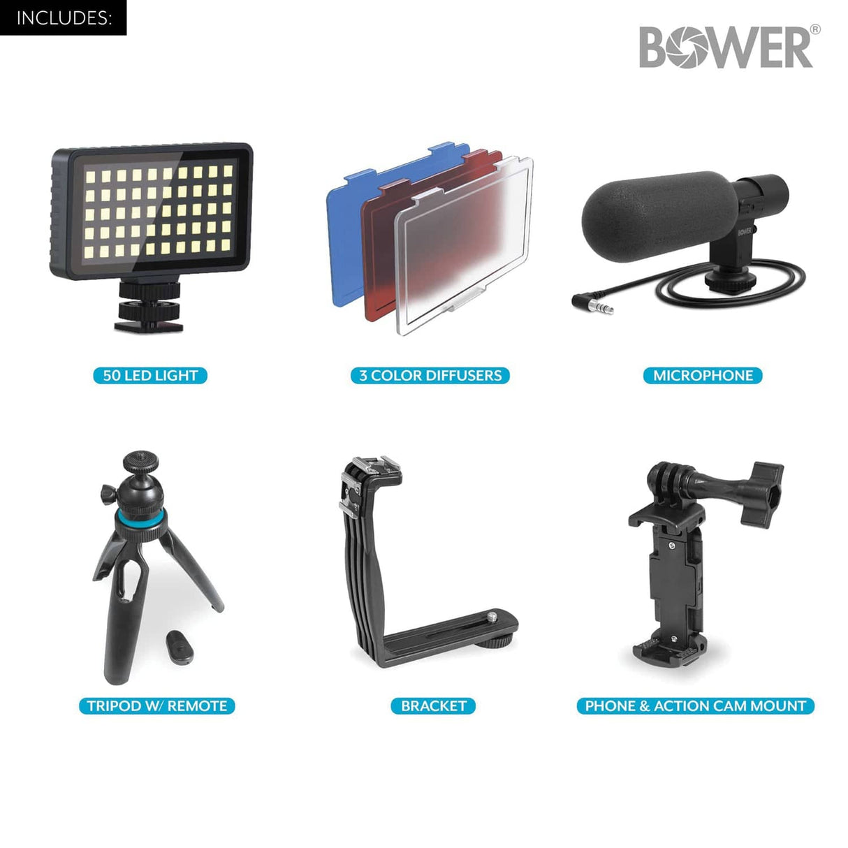 Bower Smart Photo Vlogger Kit with LED, Microphone, and Remote