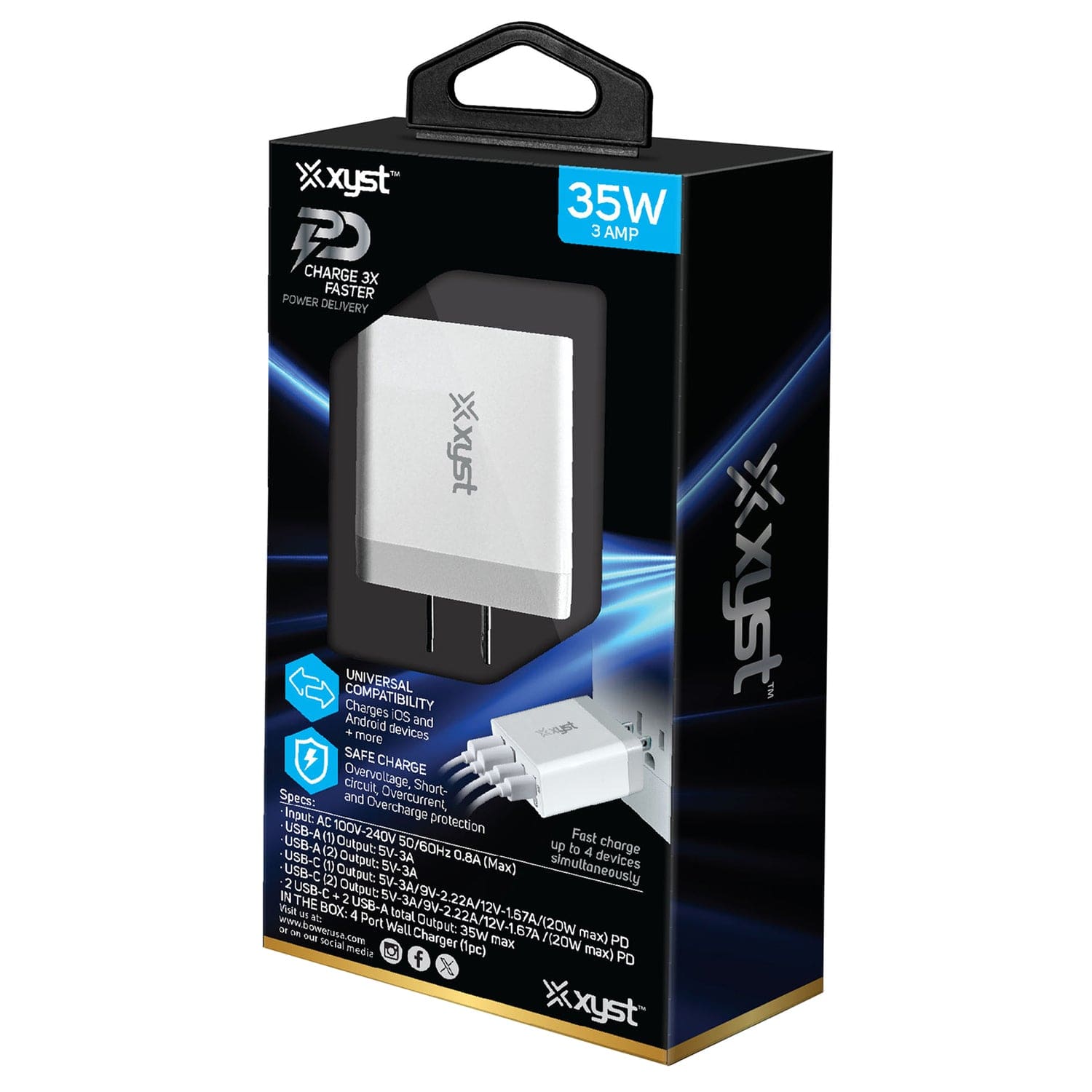 XYST 35-Watt 4-Port USB-A and USB-C Wall Charger