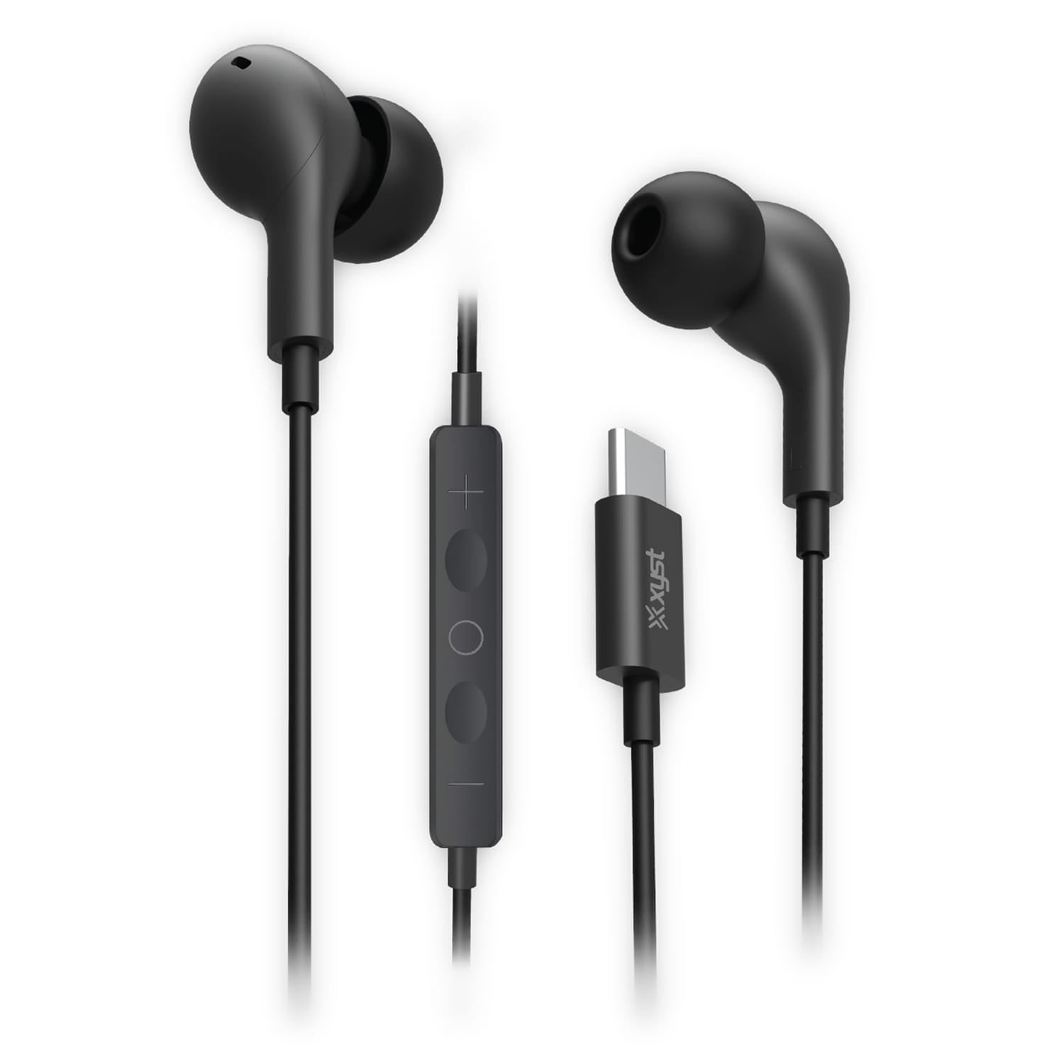 XYST Wired In-Ear Earphones with In-Line Microphone/Remote and USB-C Connector, XYS-EBTC15, Black
