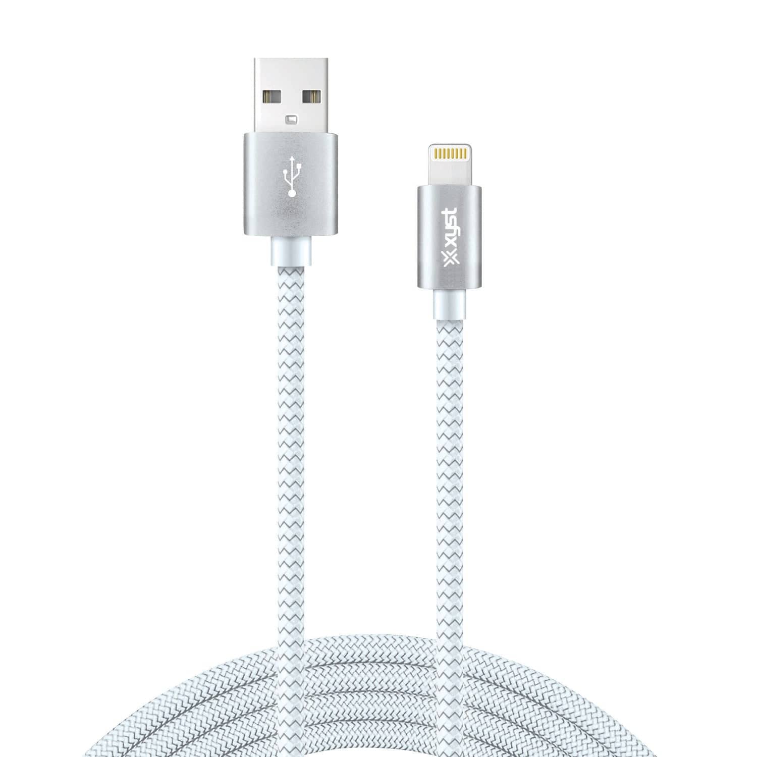 XYST USB to Lightning 10-Ft. Charge and Sync Braided Cable, for Smartphones and Tablets, White