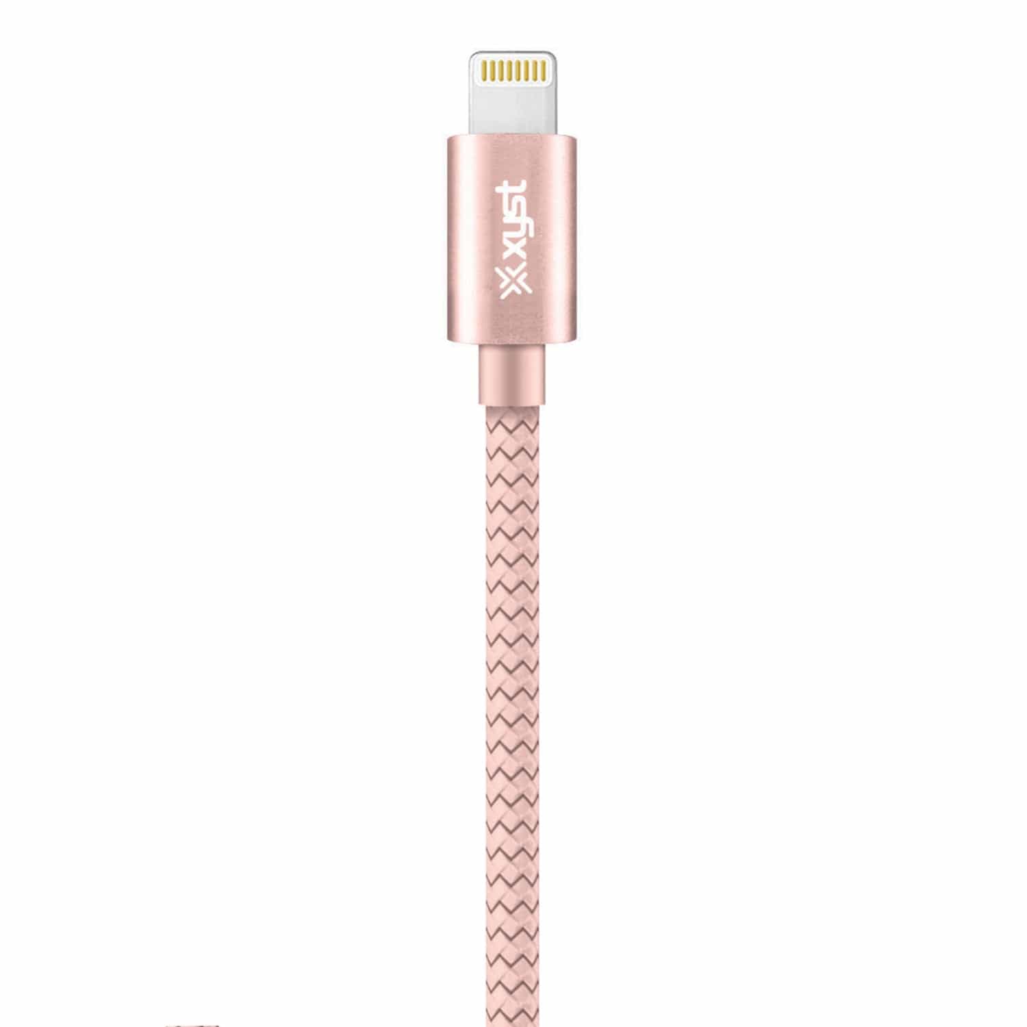XYST USB to Lightning 10-Ft. Charge and Sync Braided Cable, for Smartphones and Tablets, Rose Gold