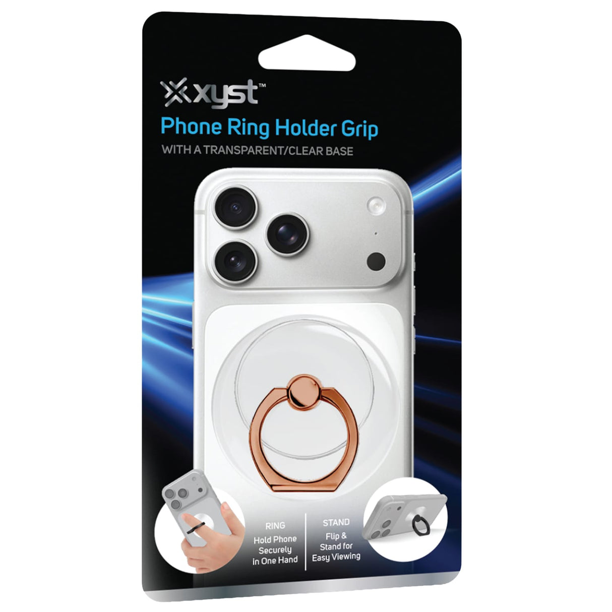 XYST 360° Rotation Phone Ring Holder Grip with Transparent Base, Rose Gold